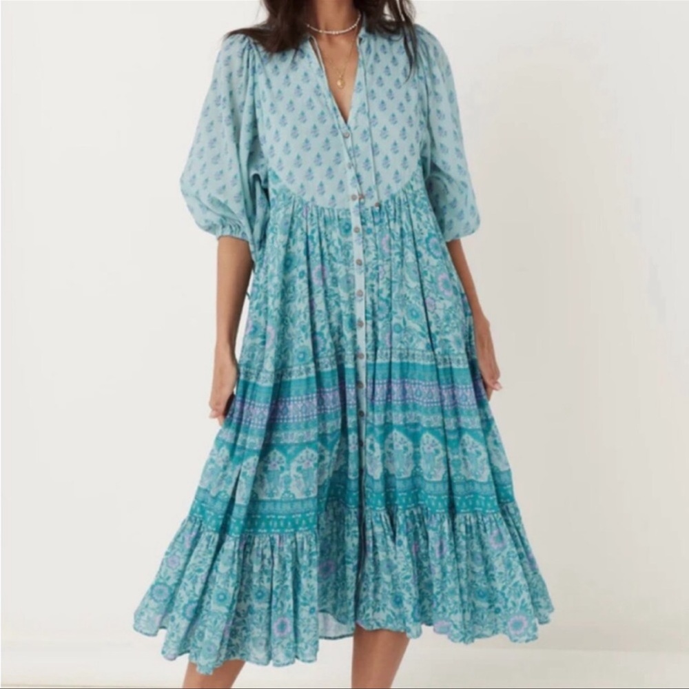 Spell & The Gypsy Collective Utopia Short Sleeve Midi Dress in Pacific, Size M